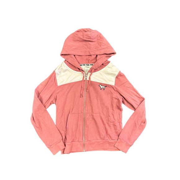 Victoria's Secret Pink Full Zip Hoodie Sweater Floral Logo Colorblock Y2K Jacket - Picture 2 of 9